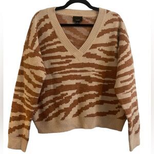 Lumiere Anthropologie Zebra Stripe V Neck Knit Sweater - Size Large